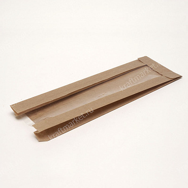 Пакет с плоским дном 30,0х10,0х5,0 (п/п окно-5,0) из коричневой крафт бумаги