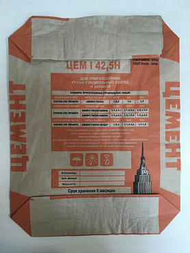 Мешки бумажные клапанные (закрытые) 58х45х11 3-сл. МК, "ПЦ-500 оранж/черн без веса"
