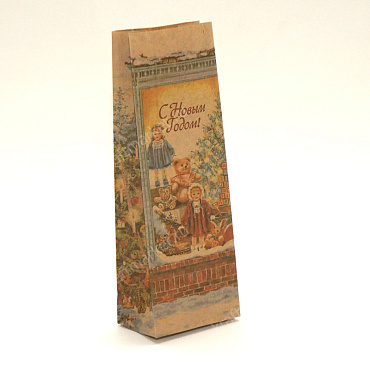 Пакет подарочный 22,5х8,0х5,0 из коричневой крафт бумаги "Новогодняя витрина"