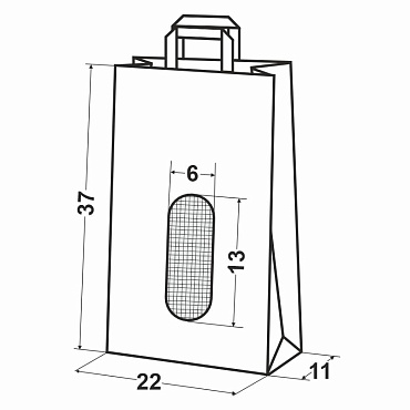 Крафт пакет бумажный 37х22х11 2-сл. (КРАФТ+КРАФТ) с плоскими ручками ОКНО СЕТКА, для картофеля