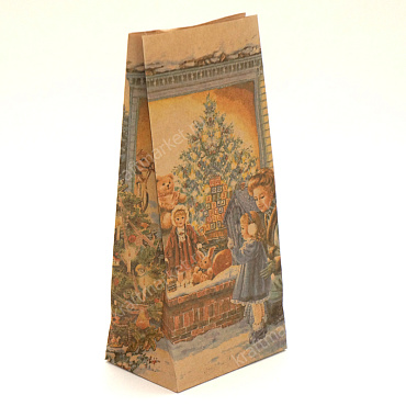 Пакет подарочный 26,0х12,0х8,0 из коричневой крафт бумаги "Новогодняя Витрина"