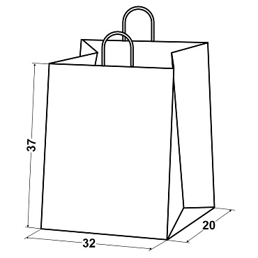 Крафт пакет бумажный 37х32х20 белый с кручеными ручками