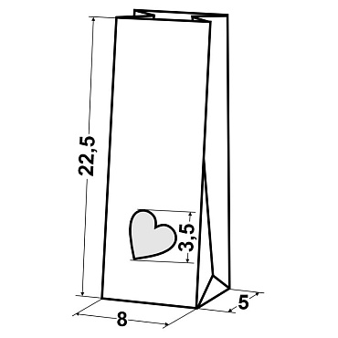 Пакет подарочный 22,5х8,0х5,0 бумага+п/э с окном сердце, печать "Сердце"-