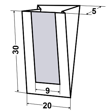 Пакет с плоским дном 30,0х20,0х5,0 (п/п окно-9,0) из коричневой крафт бумаги