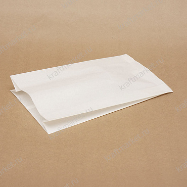 Пакет с плоским дном 30х19х6 из белой бумаги с ламинацией и термосваркой дна-