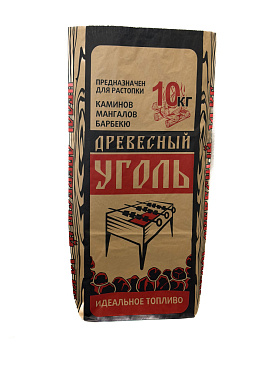 Мешки бумажные открытые 92х50х13 3-слойные НМ, печать "Древесный уголь 10 кг Мангал"