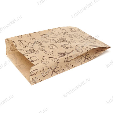 Пакет с плоским дном 30,0х17,5х6,0 из коричневой крафт бумаги, печать "Мельница"