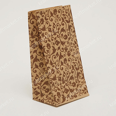 Пакет фасовочный с готовым принтом 19,0х10,0х7,0 из коричневой крафт бумаги,"раст орнамент кор"