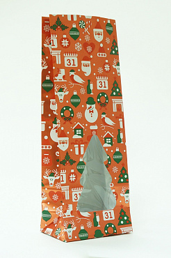 Пакет подарочный 26,5х10,0х6,0 бумага+п/э с окном, печать "Новогоднее настроение"