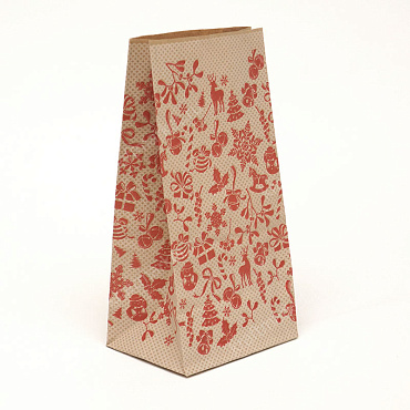 Пакет фасовочный с готовым принтом 19,0х10,0х7,0 из коричневой крафт бумаги, "Новогодние"