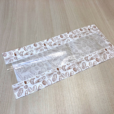 Пакет с плоским дном 45,0х20,0х5,0 (п/п окно-9,0) из белой бумаги, печать "Хлеб"-
